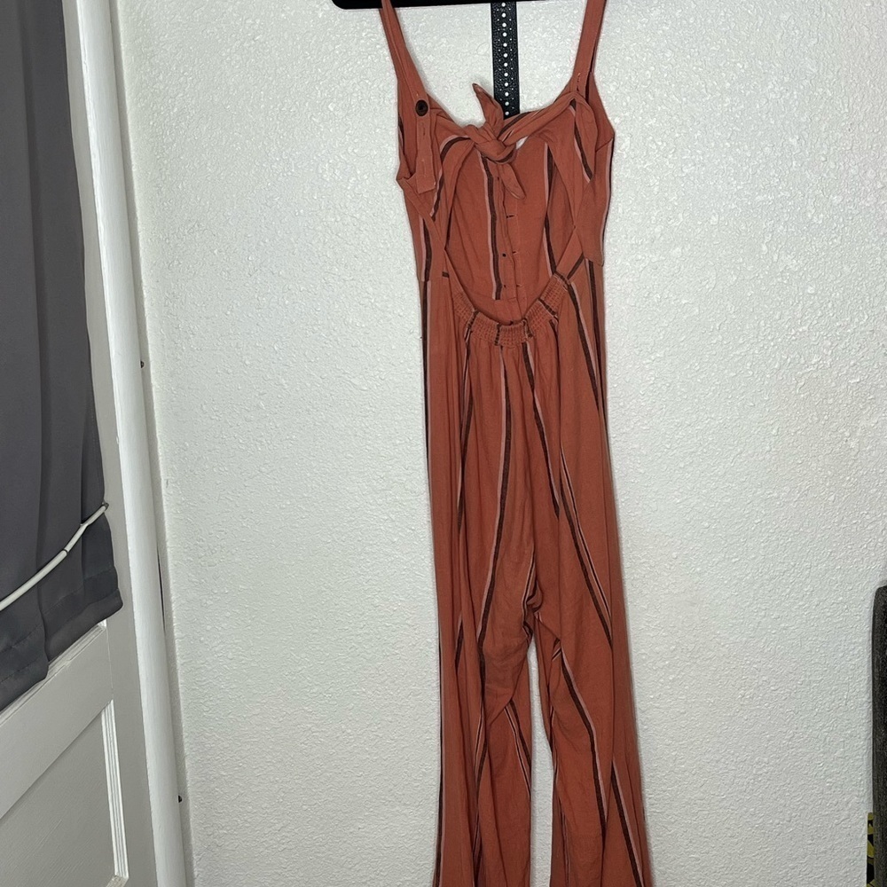 Urban Outfitters Linen Blend Striped Jumpsuit Sz Med - Picture 4 of 9